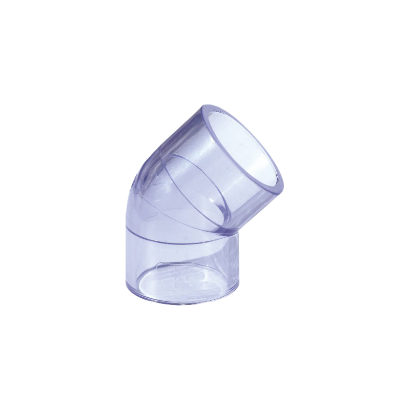 Codo transparente de PVC de 45°
